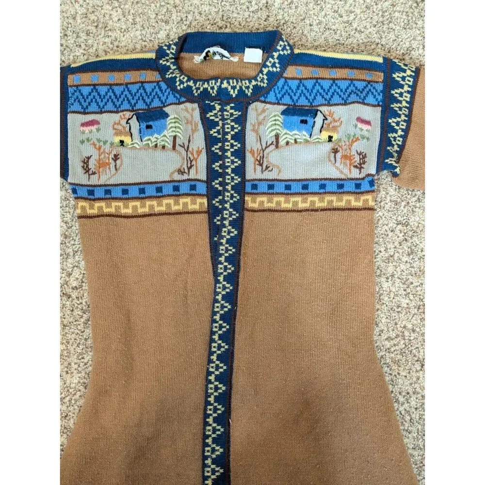 Vintage 1980s Knit Cardigan Sweater Sm Brown Open Front Wrap Belted Cottagecore